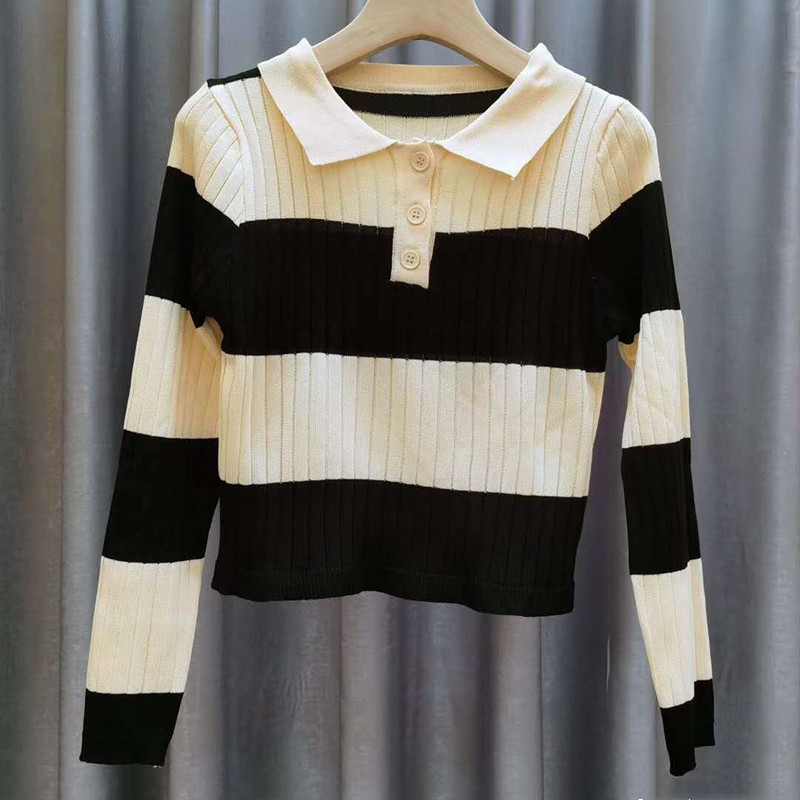 Áo Thun Polo Nữ Tay Dài Kẻ Sọc Ngang Thời Trang