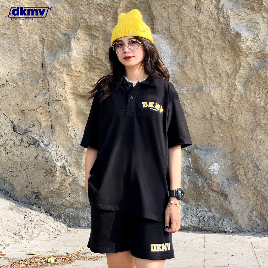 Áo thun Polo nữ oversize màu đen Don't Kill My Vibe| Black Academy Polo | BigBuy360 - bigbuy360.vn