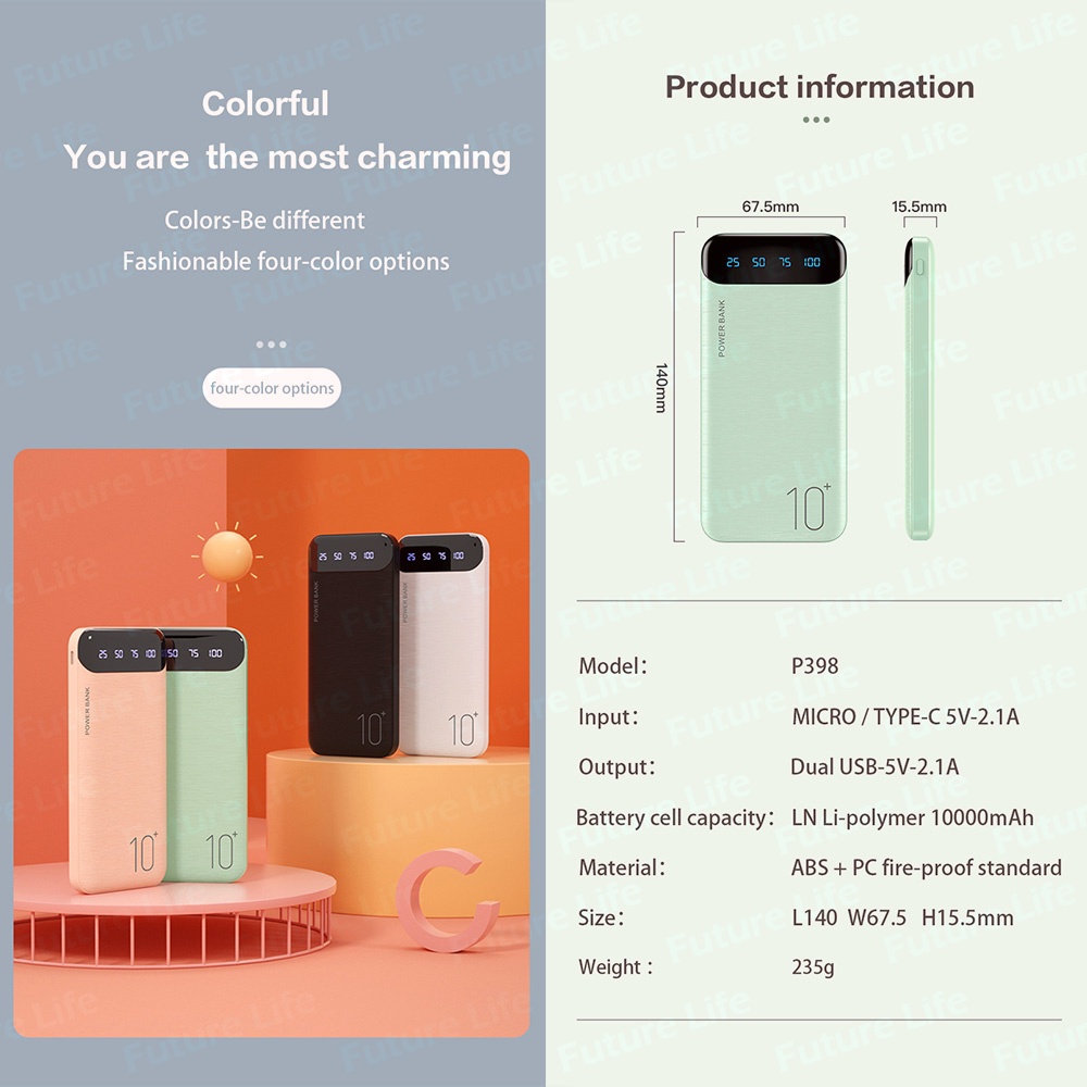 Pin Sạc Dự Phòng 10000mAh Màu Macaron