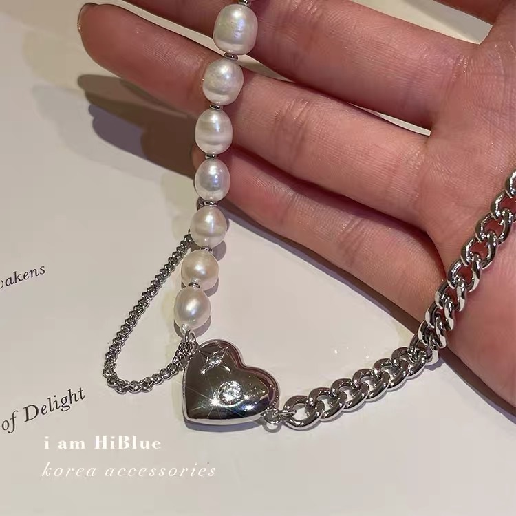 Dây chuyền chuỗi ngọc trai mặt hình trái tim phong cách thời trang harajuku hàn quốc 19a1315