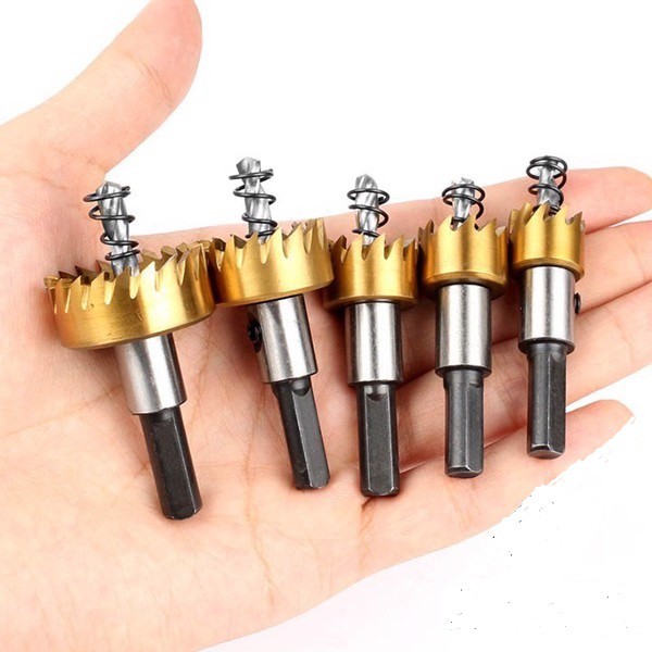 Mũi khoan khoét lỗ gỗ,lỗ sắt,inox mỏng HSS V2 phủ titanium cao cấp,Bộ 5 mũi