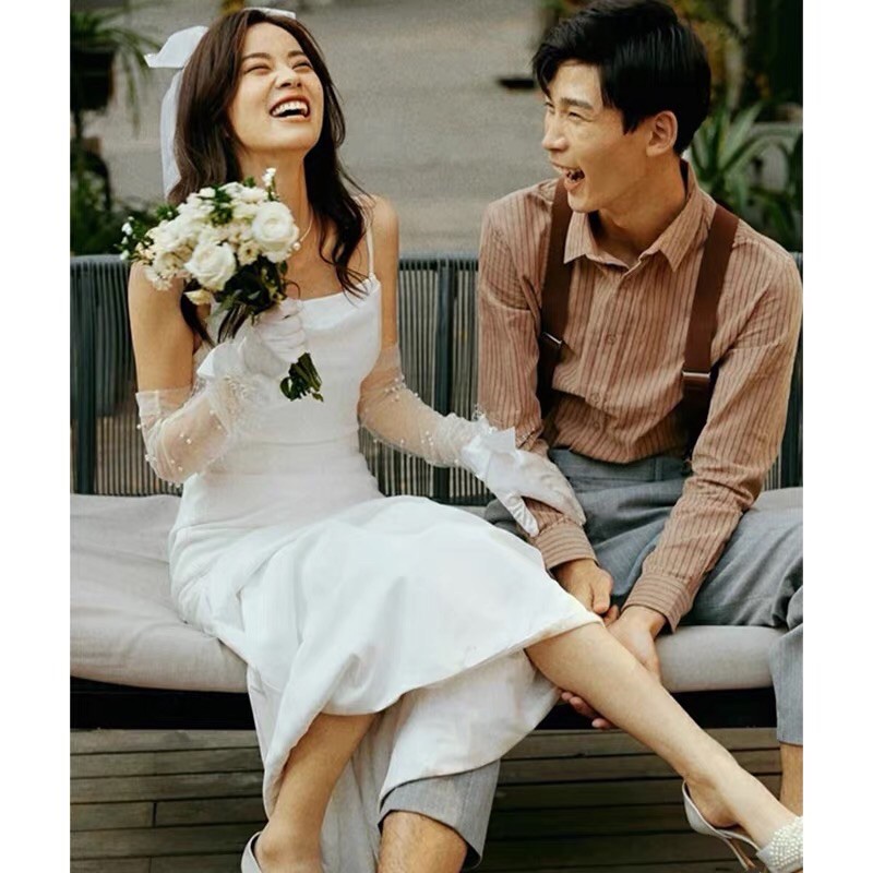 Đầm chụp cứơi đơn giản sửa theo số đo dresscode đầm dâu phụ váy cưới chụp ảnh Linari D2