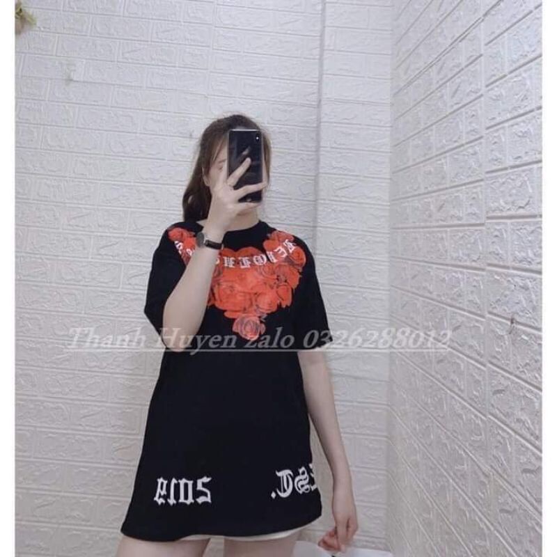 [Mã SKAMFSW175 giảm 10K đơn 50K] [Rẻ Vô Địch] Áo cotton tay lỡ Unisex mặc đôi ,nhóm , lớp------ Áo CHỮ VIỀN CỔ HOA HỒNG