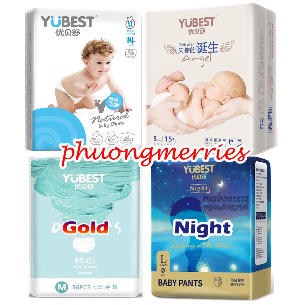 Bỉm YUBEST FREESHIP Tã/Bỉm Yubest Gold Angel Night Natural quần/dán S132, M108, L96, XL84, XXL72, S90, M84, L78, XL72