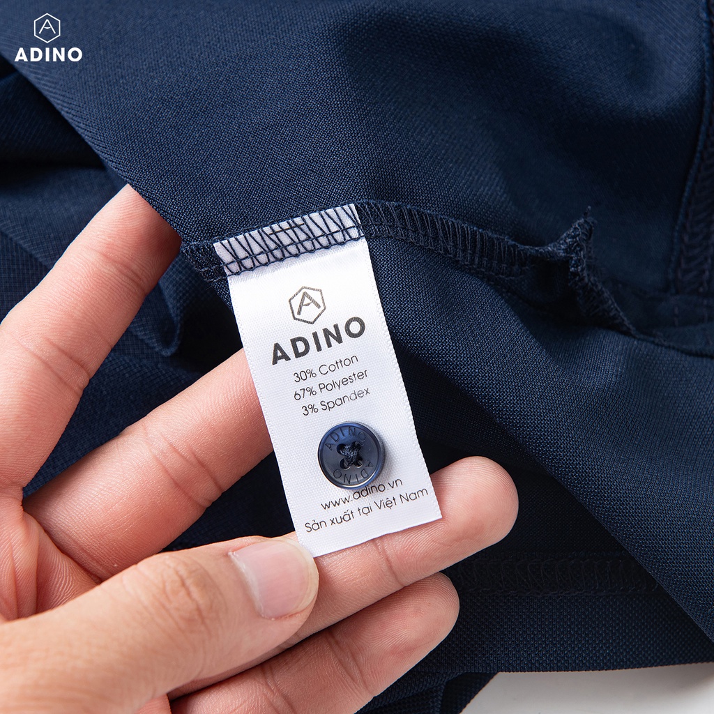 Áo thun có cổ nam màu xanh đen phối viền ADINO vải polyester cotton không bai xù dáng slimfit hơi ôm trẻ trung AP96
