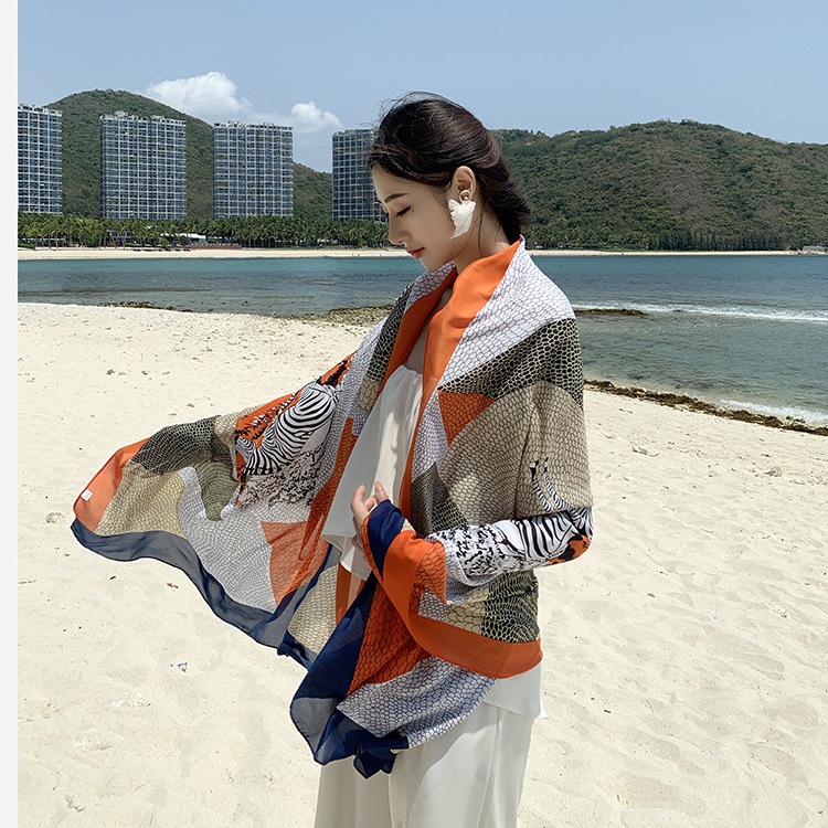 Khăn lụa dài quàng cổ NGỰA CAM cao cấp 80x180 cm-D1NCVD Khăn lụa ThyThy, choàng tắm đi biển,