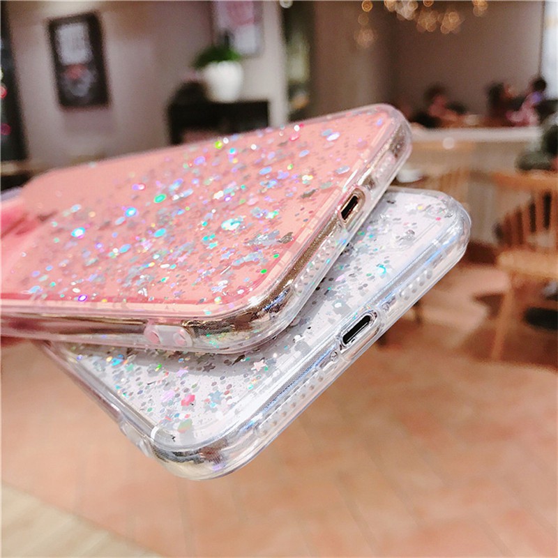 Case iPhone 11 12 Mini Pro XS Max X XR 6 6S 7 8 Plus 5 5S Se 2 Bling Glitter Stars Sequins Silicone Phone Case