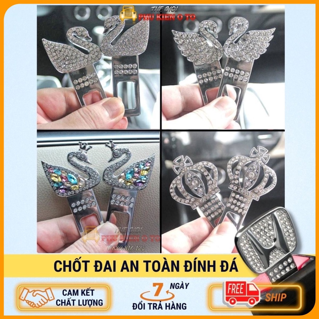 Chốt Khóa Dây Đai An Toàn Đính Đá, Chốt Đai Ngắt Chuông Ô Tô Bằng Kim Loại Cho Xe Hơi