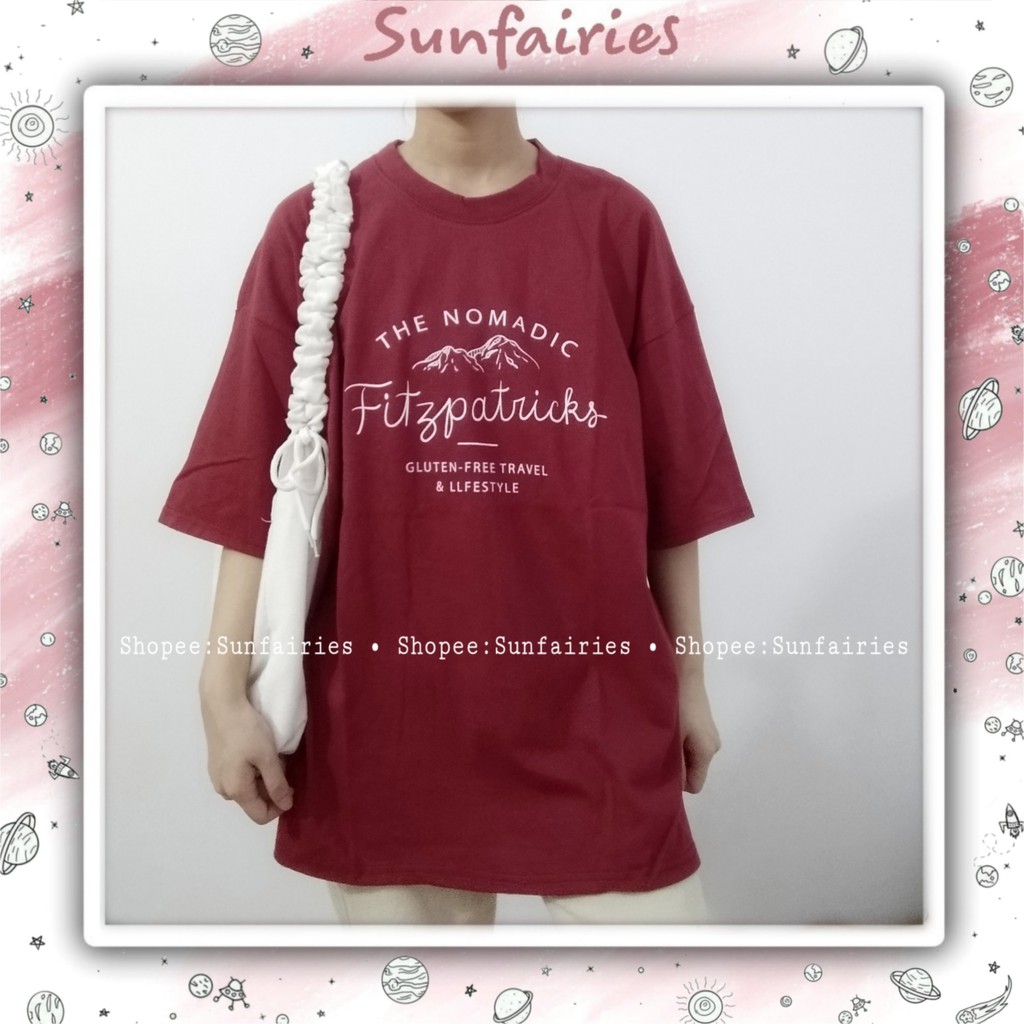 Áo thun cotton ulzzang QC freesize, áo phông dáng rộng The nomadic - Đỏ đô