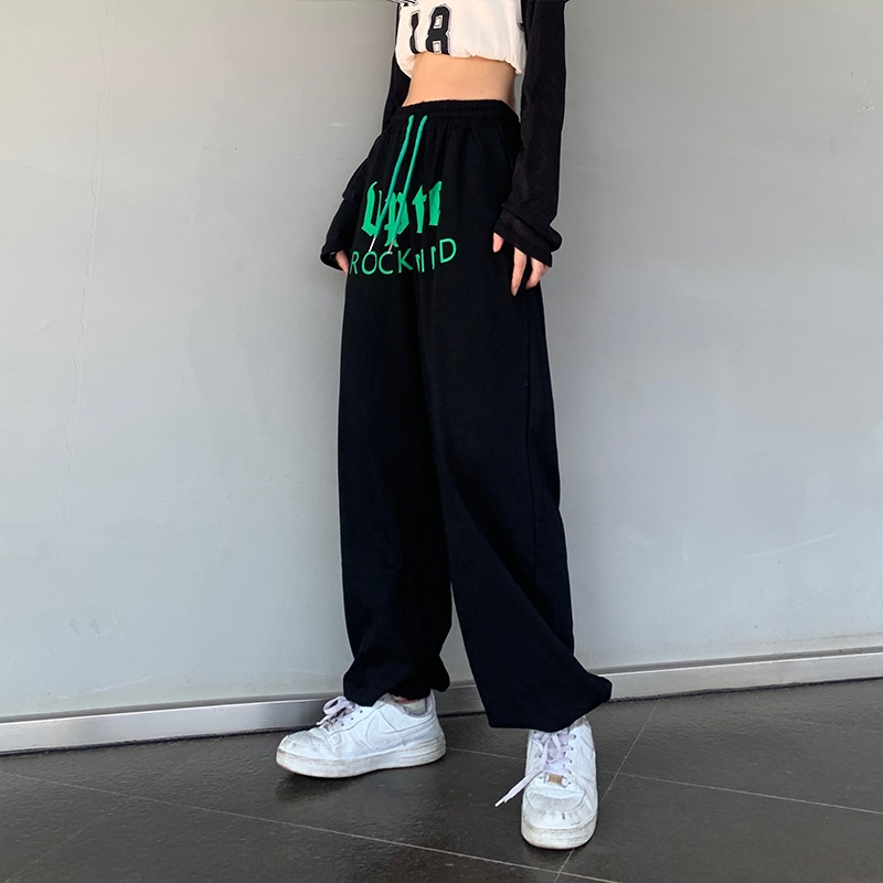 NRVP Quần thể thao nữ ống rộng phong cách thời trang đường phố Hàn Quốc