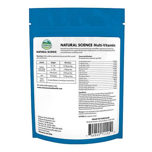 MULTI VITAMIN OXBOW Túi Nhỏ  FREE SHIP  Bánh Cỏ Mài Răng Thức Ăn Cho Thỏ, Bọ, Hamster, Chinchillas .