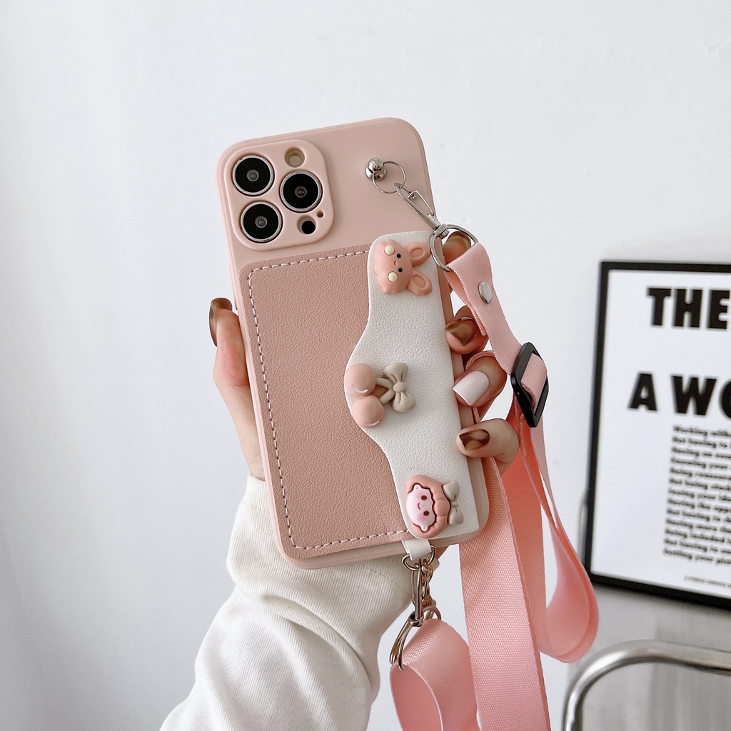 Ốp Điện Thoại Dạng Ví Có Dây Đeo Cho iphone 14 plus 12 13 mini pro max 14-12