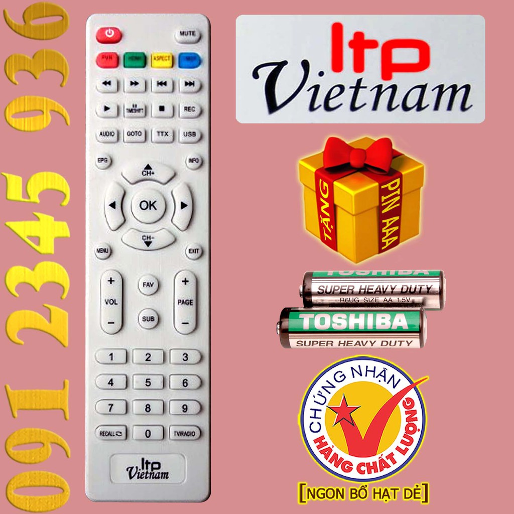 Điều khiển ltp Vietnam màu trắng cho đầu kỹ thuật số TvBox. (Mẫu số 1)