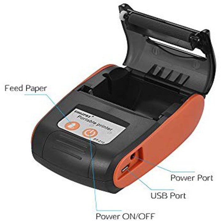 Máy in nhiệt Bluetooth PT210 di động 58mm in hóa đơn, stiker, in đơn trà sữa,... tặng kèm giấy in dán