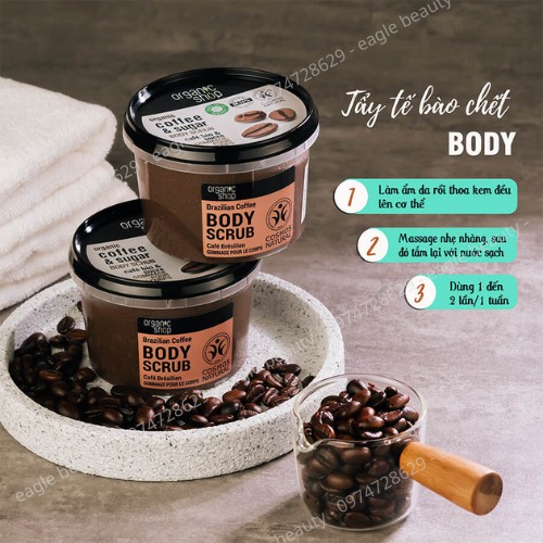 Tẩy tể bào chết toàn thân ORGANIC COFFEE&SUGAR BODY 250ML - da sạch sáng