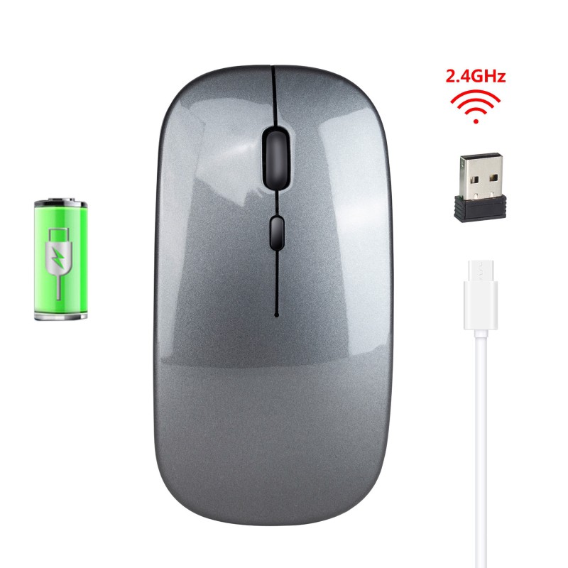 Chuột Không Dây M90 Gray - Bluetooth 5.0 + Wireless 2.4G  - Pin sạc  - Chống ồn