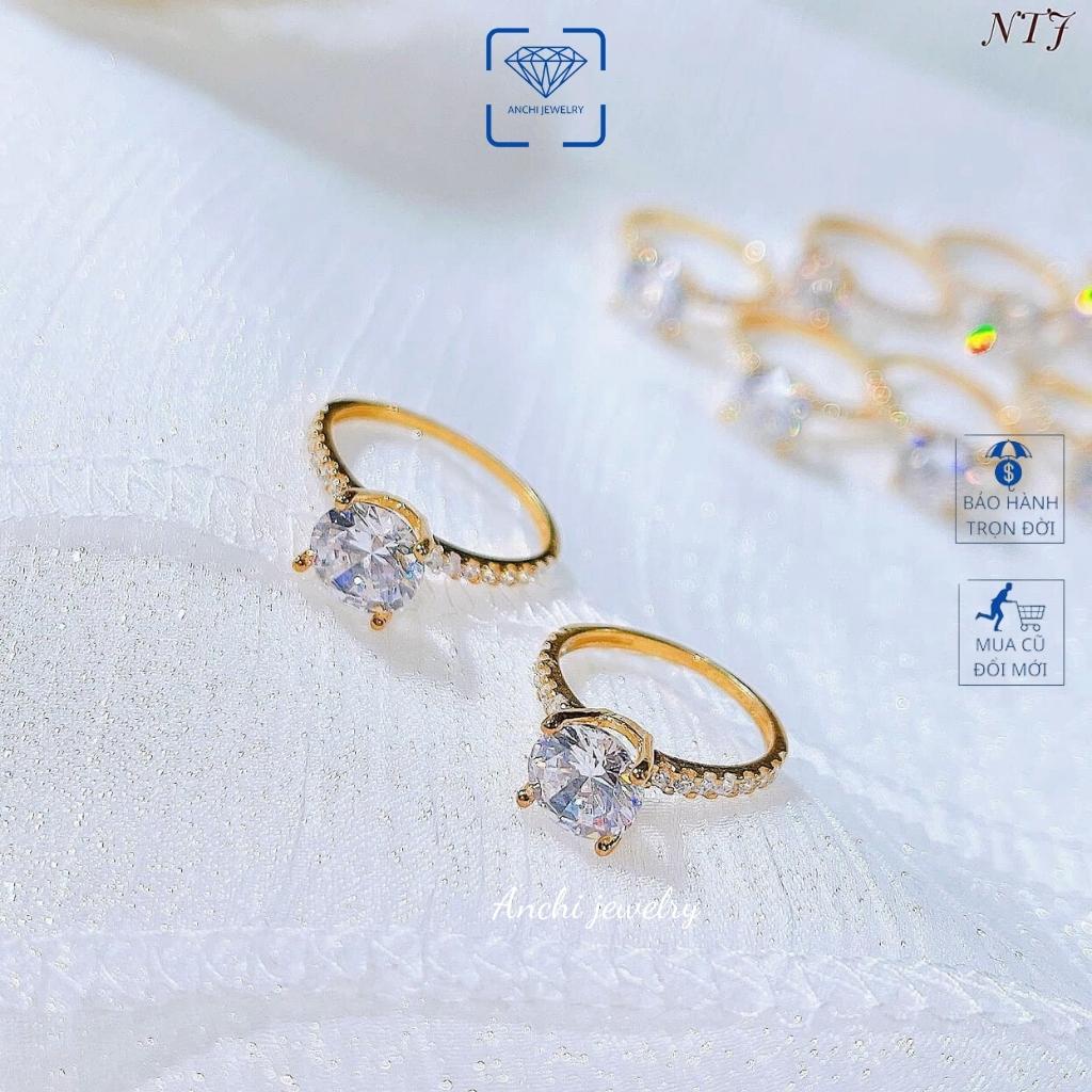Nhẫn nữ mặt đá cao viên chủ 6ly, chuẩn bạc ta sáng đẹp mạ vàng giá rẻ, Anchi Jewelry
