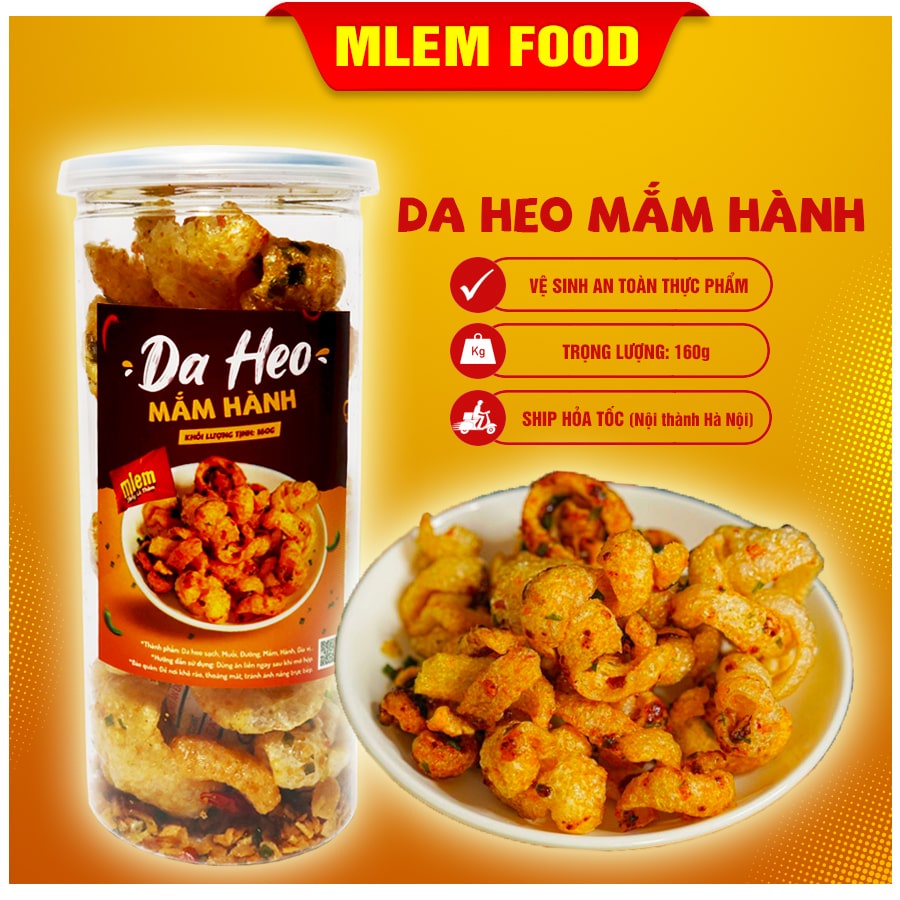 Da heo mắm hành 160gr Mlem Food, Da heo chiên mắm hành giòn rụm - Đồ ăn vặt Hà Nội