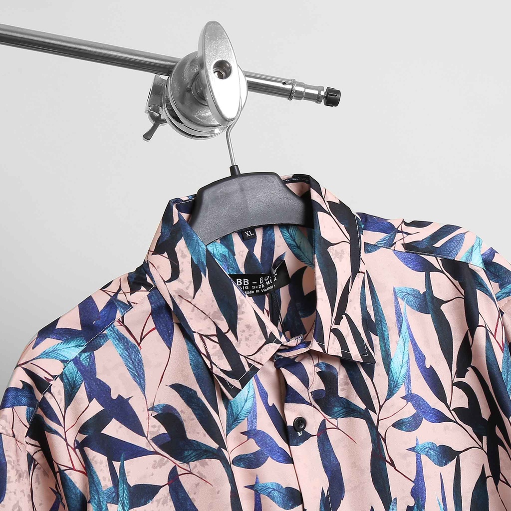 SALE SALE Áo Sơ Mi nam Hoạ Tiết lá tràm Tay Ngắn bigsize [bigsize &lt; 130kg]