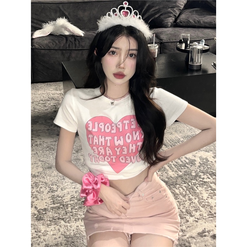 ÁO THUN CROPTOP NỮ ÔM BODY TRÁI TIM PEOPLE 2 MÀU DỄ THƯƠNG CÓ FREESIZE <72KG CR22064