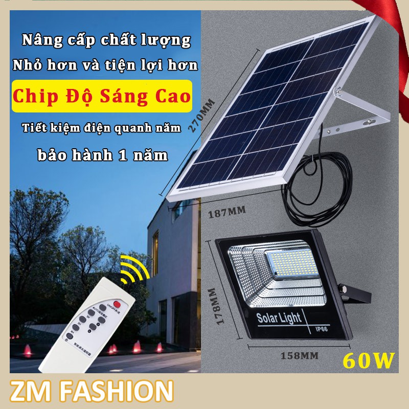 Đèn led pha năng lượng mặt trời  20W-60W-100W Chống nước IP67 ,Chế độ Chuyển Đổi Cảm Biến Ánh Sáng