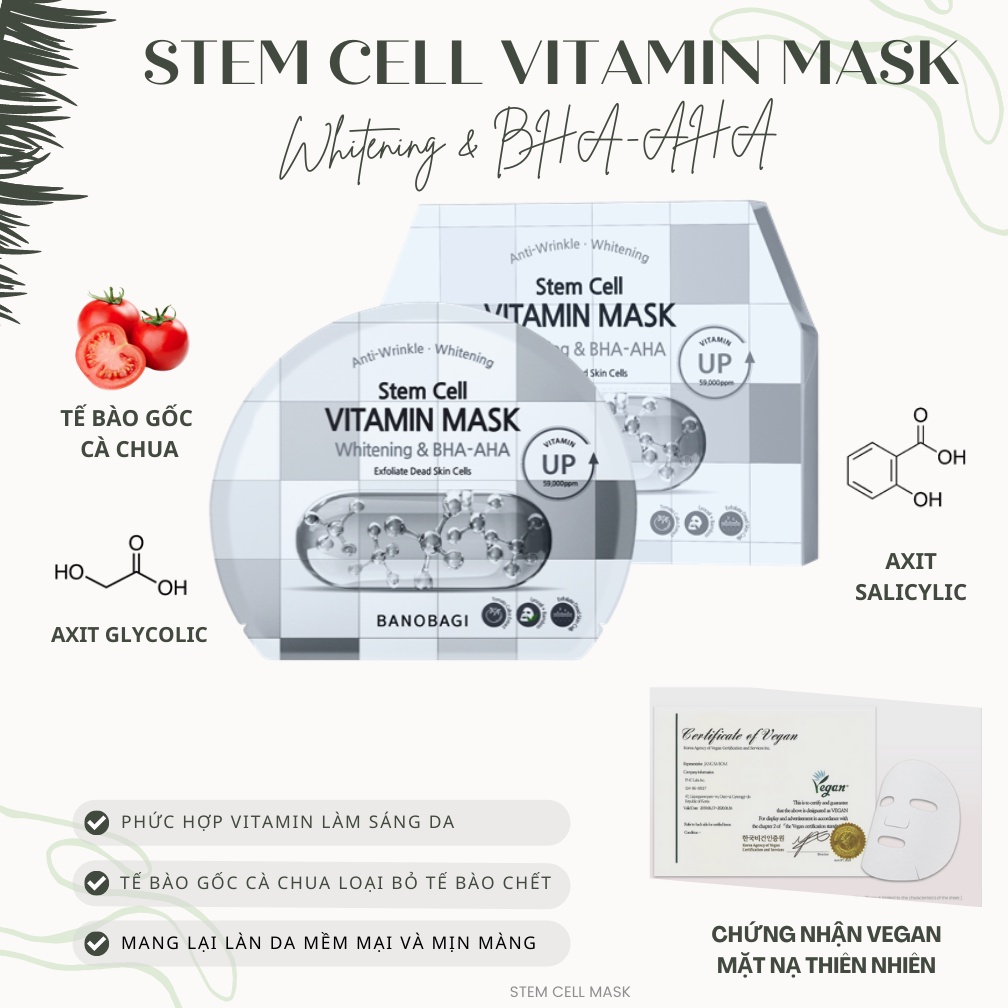 Mặt Nạ dưỡng ẩm Banobagi Stem Cell Vitamin Mask 30ml