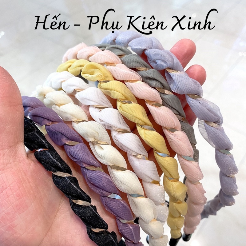 Bờm xoắn kim loại kèm vải lưới phong cách tiểu thư hàng Quảng Châu nhiều màu