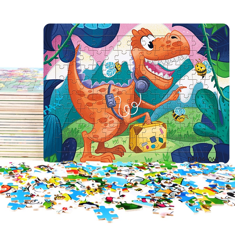 Bộ Đồ Chơi Xếp Hình Khủng Long Hoạt Hình 104 Mảnh Dày Dặn Giáo Dục Sớm Cho Bé