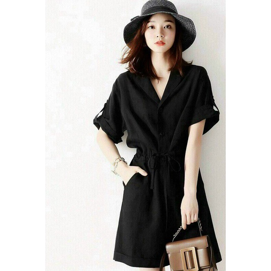 JUMT SHORT ĐEN CỔ VEST LỤA ĐEN ML/XL