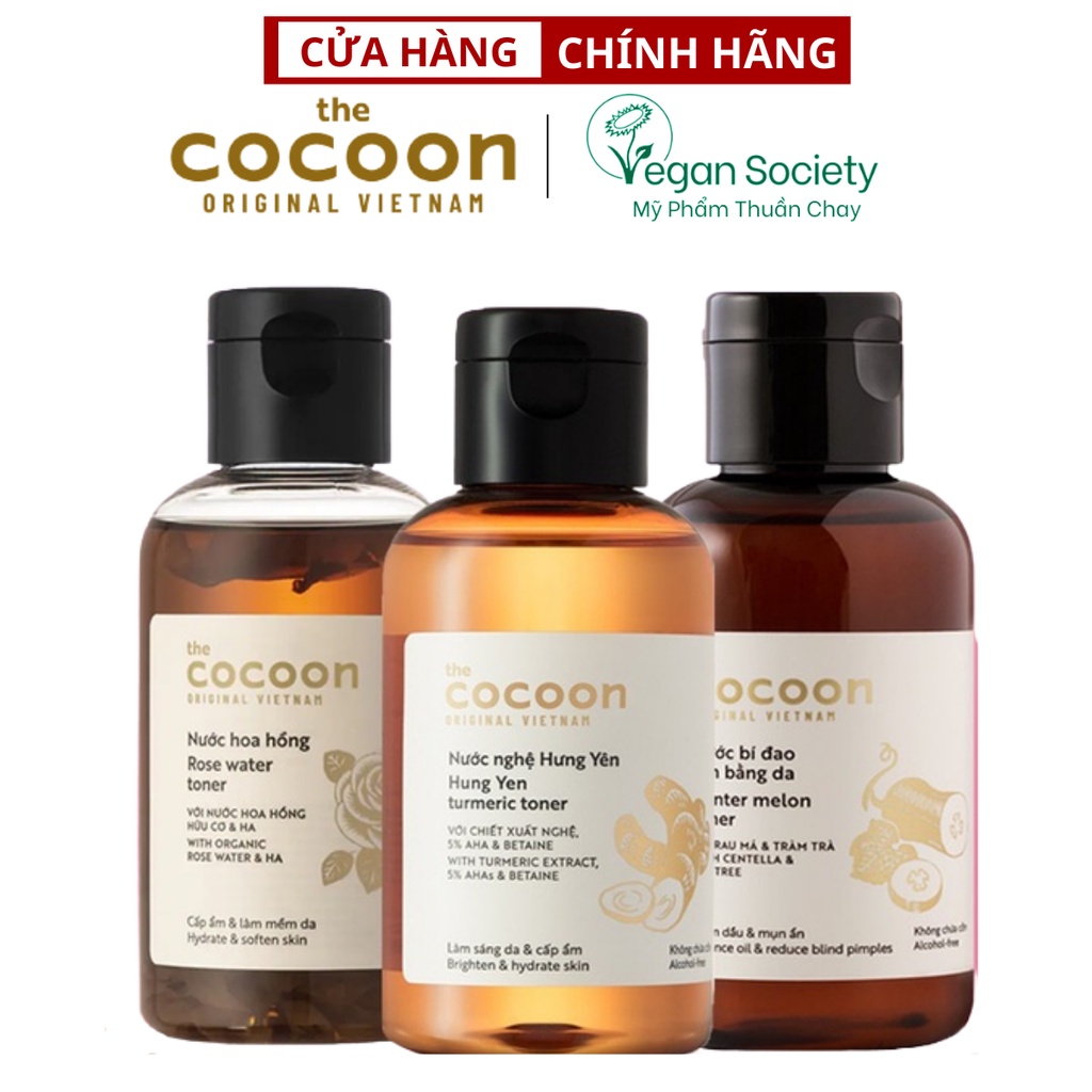 Nước cân bằng Cocoon làm sạch sâu , cấp ẩm và giảm mụn ( bí đao / nghệ / hoa hồng ) 140ml