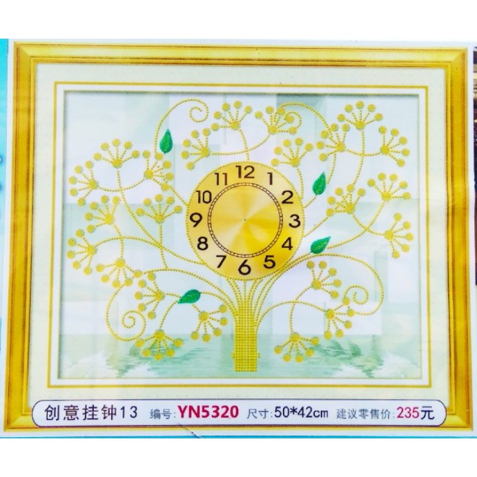 TRANH ĐÍNH ĐÁ ABC 3D ĐỒNG HỒ CÂY PHÚ QUÝ  (TRANH TỰ ĐÍNH) KT: 50X42CM