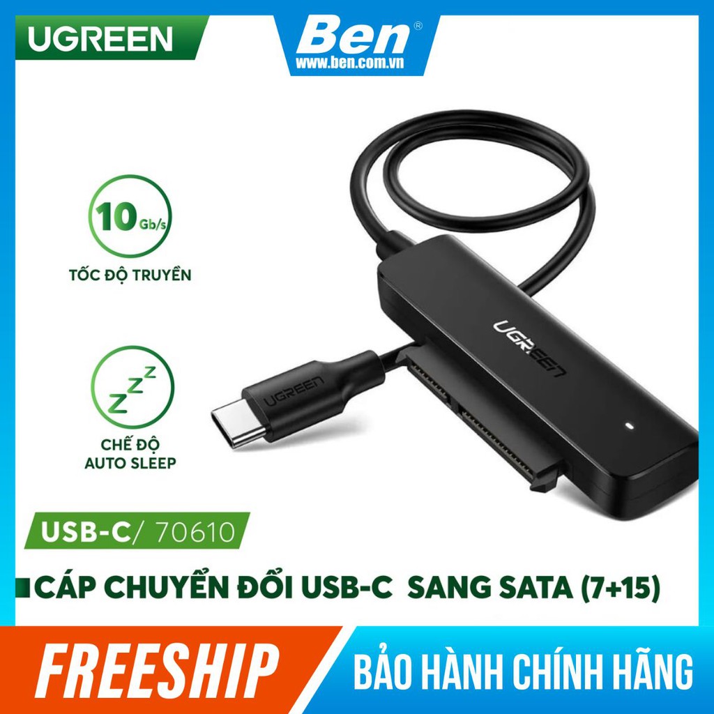 Cáp chuyển đổi USB 3.0 / USB type C sang Sata (7+15) cho ổ cứng ngoài SSD, HDD 2.5 inch, dài 50cm UGREEN CM321