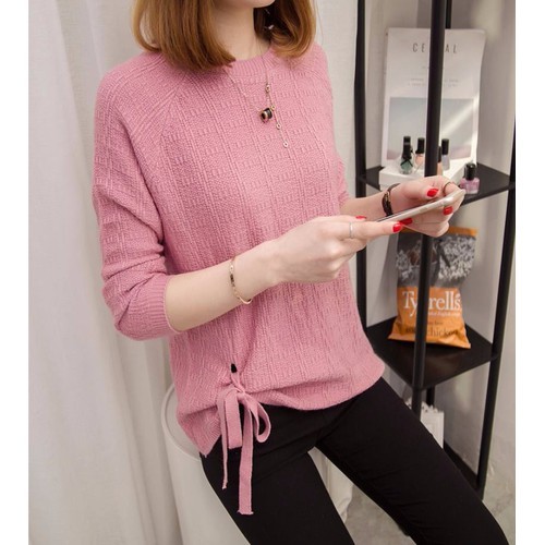 Áo len nữ hàn quốc from rộng cổ tròn dài tay chất đẹp,cột dây xinh xắn Al16