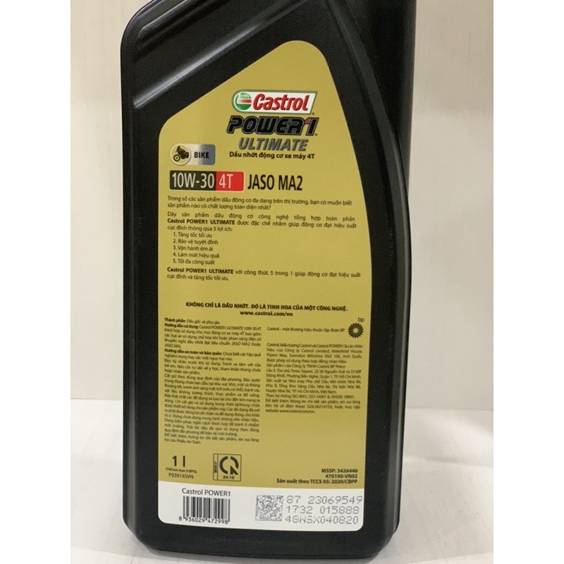 Nhớt XE SỐ Castrol Power 1 Ultimate 4T, SAE 10W30, JASO MA2, Tổng Hợp Toàn Phần