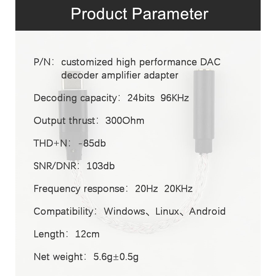Bộ Mô tả sản phẩm khuếch đại DAC hiệu suất cao JCALLY JM08C Loại C sang Bộ chuyển đổi tùy chỉnh 3,5 mm cho Điện thoại di động Android