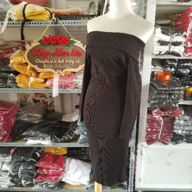 (VIDEO+HÌNH THẬT) Đầm Body Trễ Vai Tay Dài Bẹ To From Dài (ĐEN+NÂU) | BigBuy360 - bigbuy360.vn