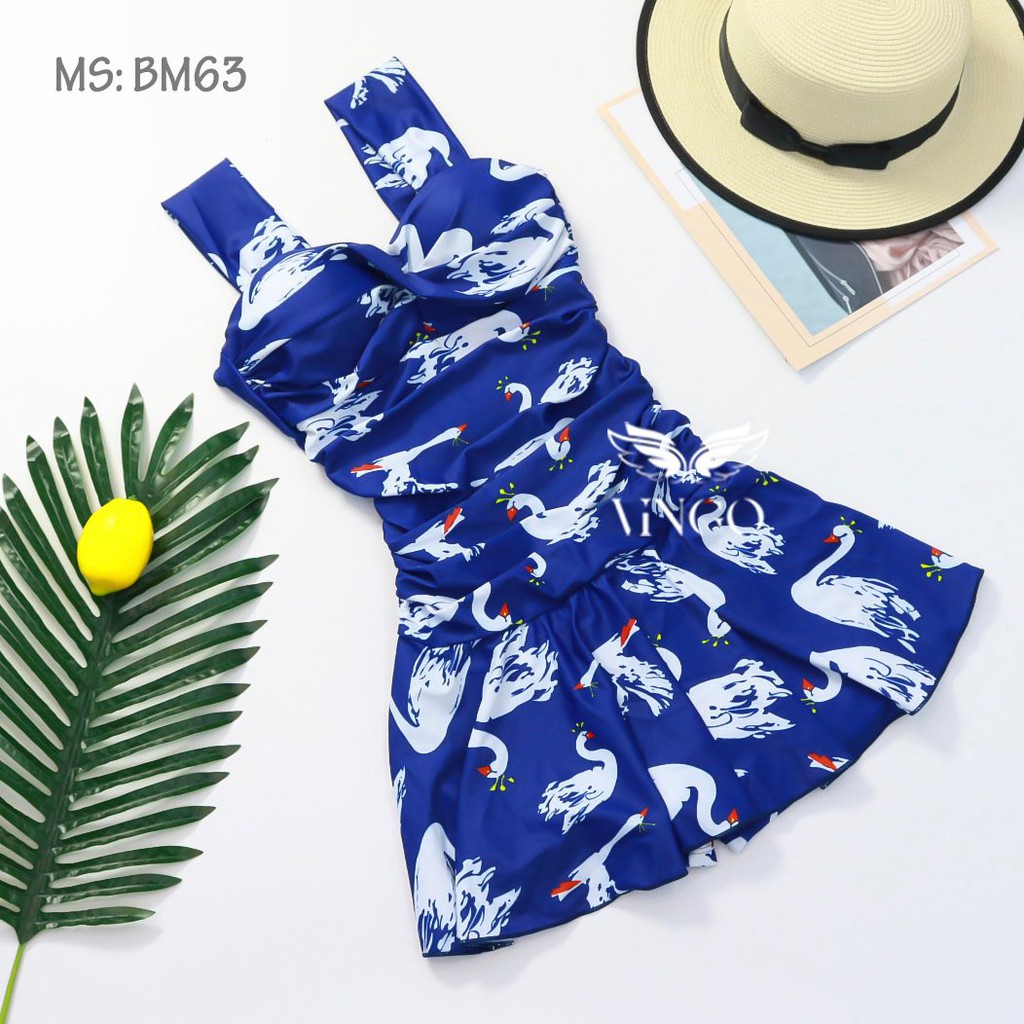Đồ bơi nữ, bikini 1 mảnh 2 dây họa tiết thiên nga mùa hè chất liệu Lycra cao cấp co giãn không ngấm nước BM63 | BigBuy360 - bigbuy360.vn
