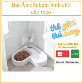 Bát Ăn đôi kèm bình cho chó mèo