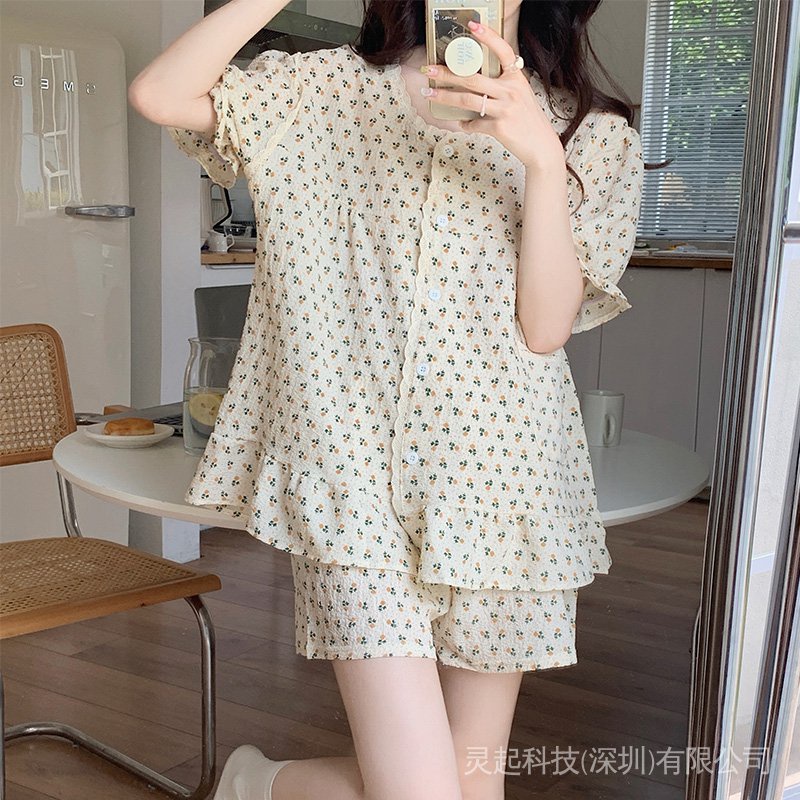 Liên Kết Lưới#Bộ Đồ Ngủ Tay Ngắn Bằng Vải Cotton Họa Tiết Hoạt Hình Dễ Thương Thời Trang Mùa Hè Cho Nữ