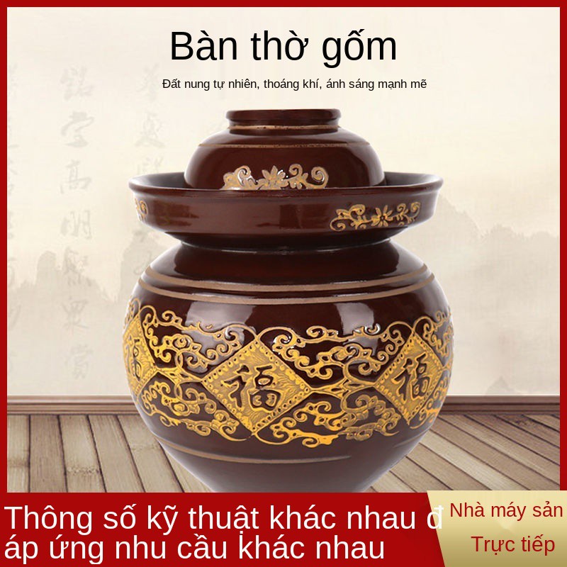 Chum đựng kim chi bằng đất nung kiểu Trung Quốc truyền thống gia đình ngâm nước kín gốm dày lên men có nắp đậy