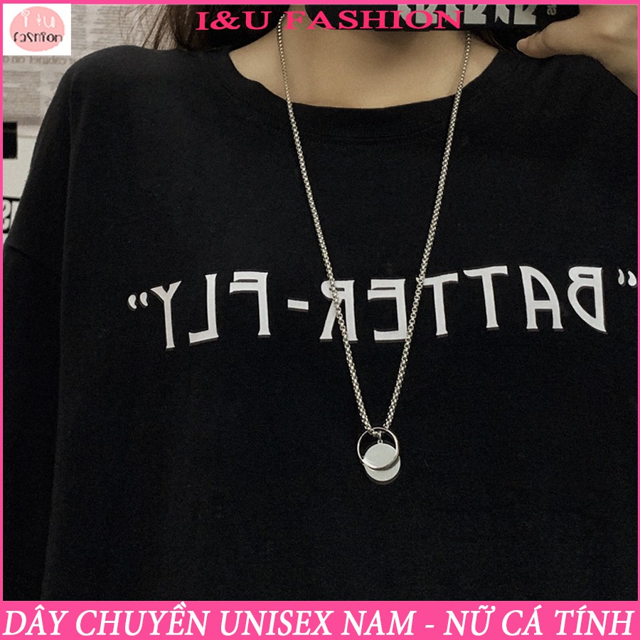 Vòng cổ Dây chuyền UNISEX Nam Nữ chiếc nhẫn cá tính chất liệu kim loại với dây dày to bản màu Bạc ấn tượng hiphop VC-45