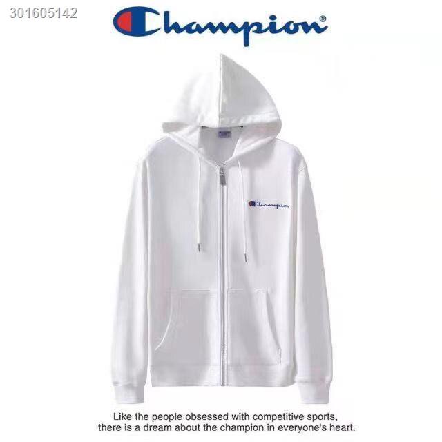 ̅ ⊙Áo khoác thể thao có mũ trùm đầu thêu chữ Champion có khóa kéo cho cặp đôi