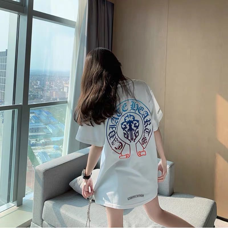 Áo thun tay ngắn cổ tròn in chữ CHROME HEARTS dành cho nam và nữ