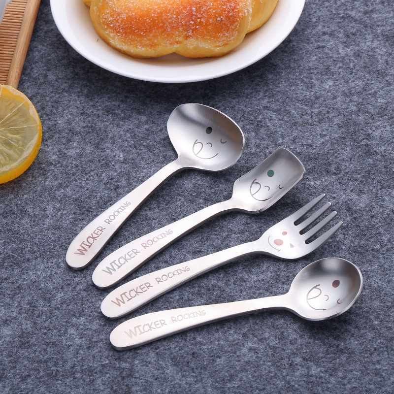 Bộ Muỗng Nĩa Ăn Đa Năng Hình Mặt Cười Dễ Thương Bằng Thép Không Gỉ 304