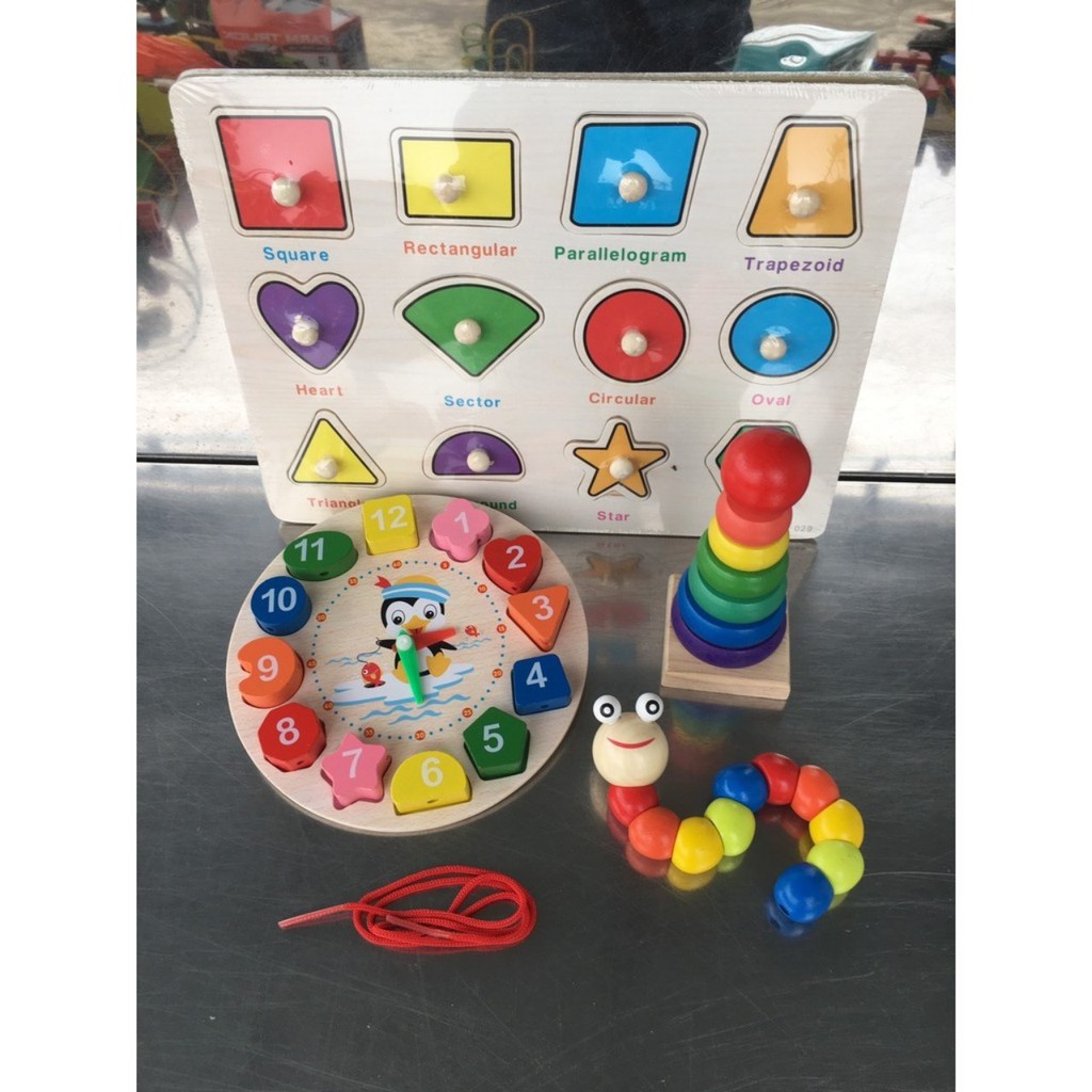 Đồ chơi gỗ thông minh cho bé, combo đồ chơi gỗ phát triển trí tuệ 4 - 6 món