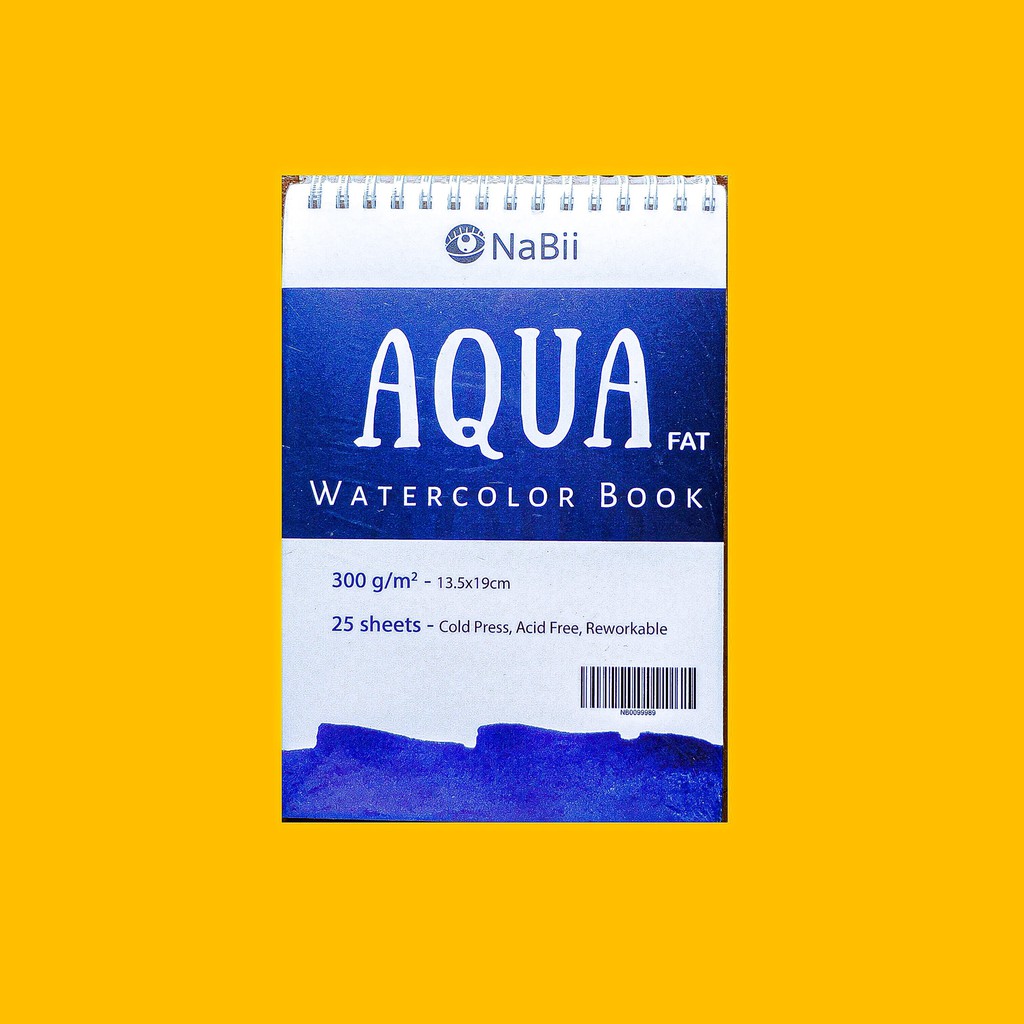 Sổ vẽ màu nước Nabii Aqua Fat 300gsm size a4/a5 25 tờ. Giấy vẽ dùng cho màu nước, acrylic chính hãng