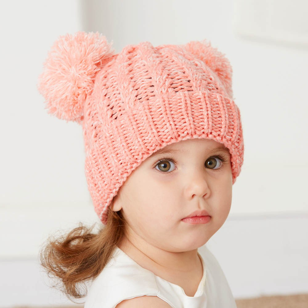 Mũ len 2 quả bông cho bé từ 1 đến 6 tuổi - Mũ len trẻ em