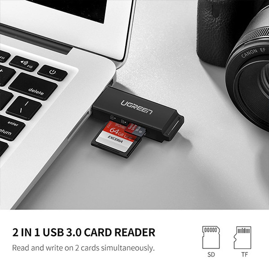 Đầu đọc thẻ nhớ SD/TF cổng USB 3.0 Ugreen 40752 - Hàng chính hãng BH 18 tháng