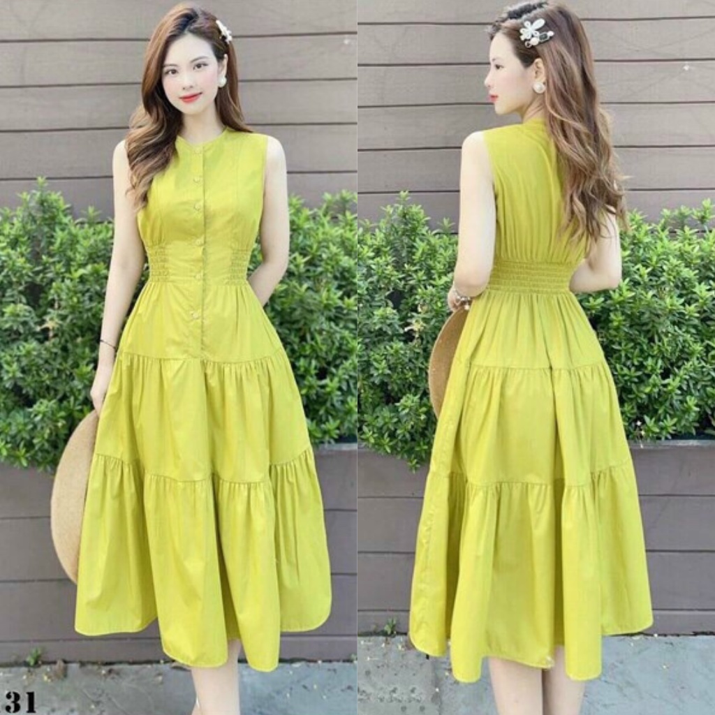 Đầm Váy Nữ Maxi Dáng Xòe, Đầm Đi Tiệc Màu Vàng Chanh Trẻ Trung Hiện Đại Cho Nàng Thời Trang Nữ Minh Phúc