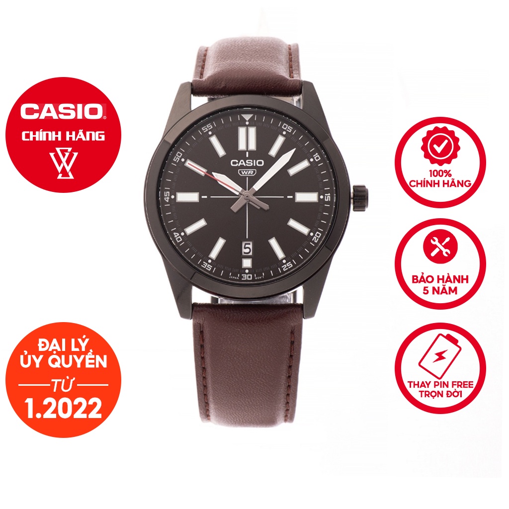Đồng Hồ Quartz Nam Casio WATCHSTORE MTP-VD02BL-5EUDF Thiết Kế Kính Khoáng 41mm, Dây Đeo Da Và Vỏ Thép Không Gỉ